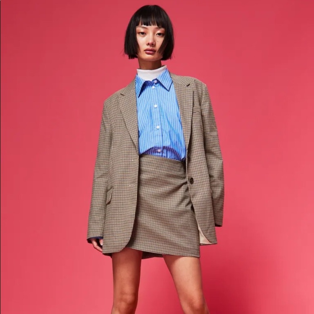 NWT H&M Brown Houndstooth Blazer and Skirt Set